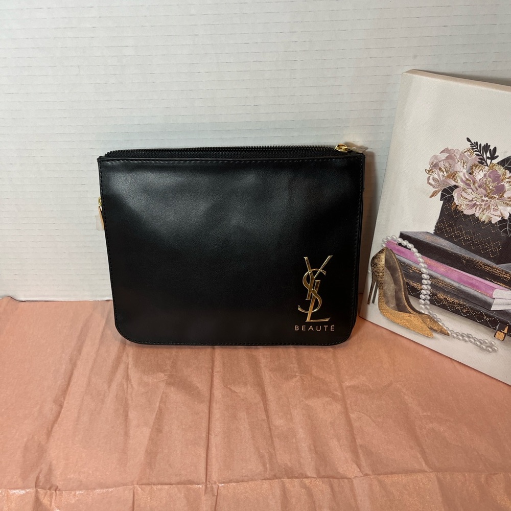 Yves Saint Laurent Black Toiletry Bag with Gold Logo